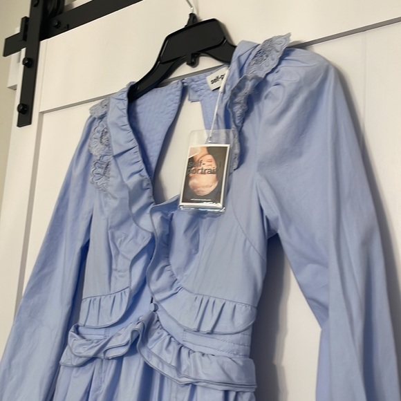 NWT Self Portrait  Cotton Broderie A-Line Mini Dress Light Blue 0 - Picture 10 of 15